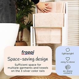 Froppi Bamboo Free Standing Towel Rack, Wooden Towel Holder and Ladder with 3 Bars