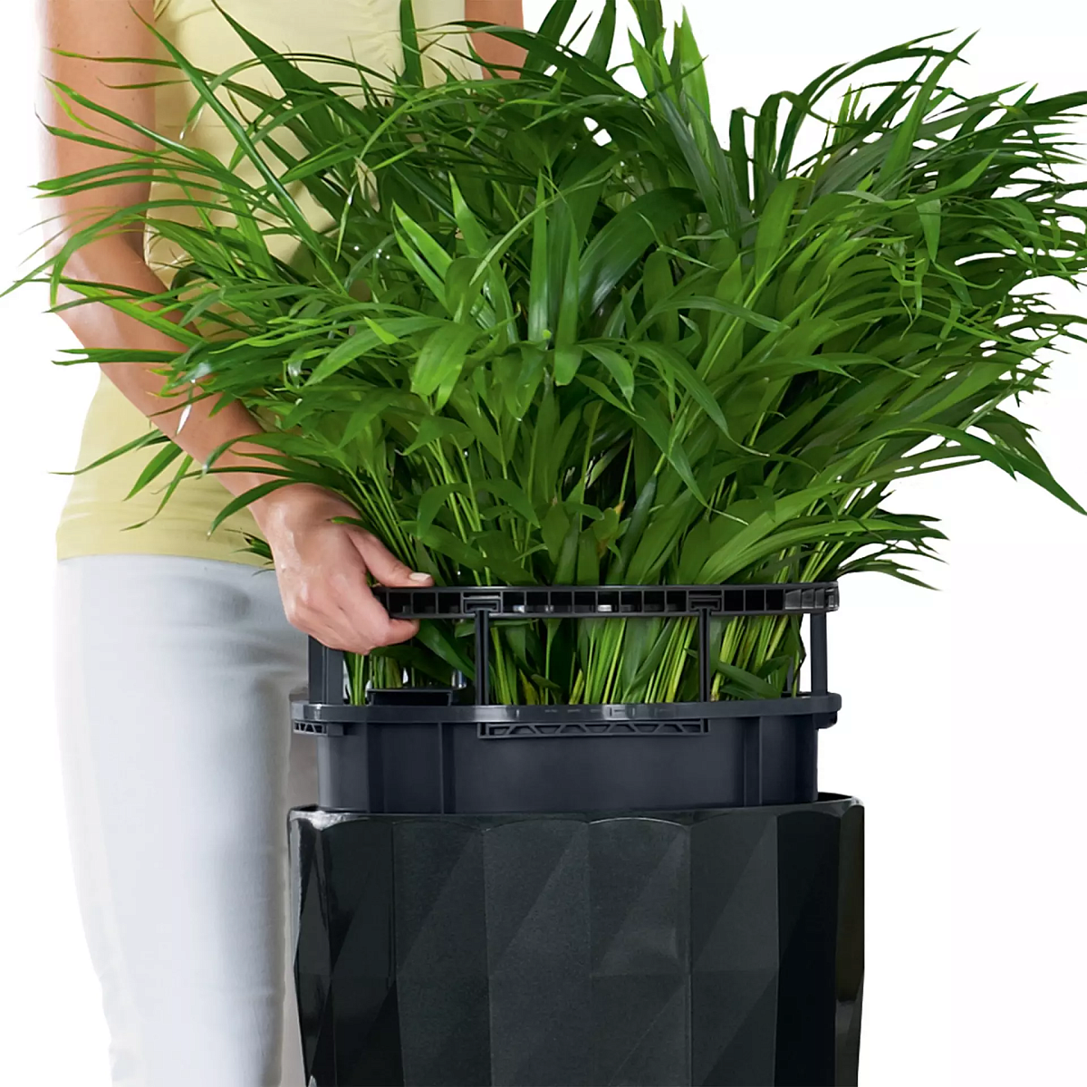 LECHUZA DIAMANTE Premium Glossy Round Tall Poly Resin Self-watering Planter