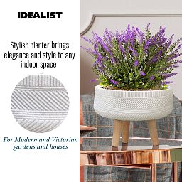 IDEALIST Lite Striped Tray Round Planter on Legs, Round Pot Plant Stand Indoor