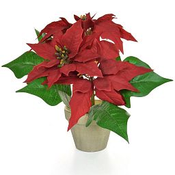 Artificial White Silk Poinsettia Potted Arrangement Artificial Flower Plant