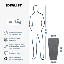 IDEALIST Lite Textured Concrete Effect Tall Tapered Outdoor Planter