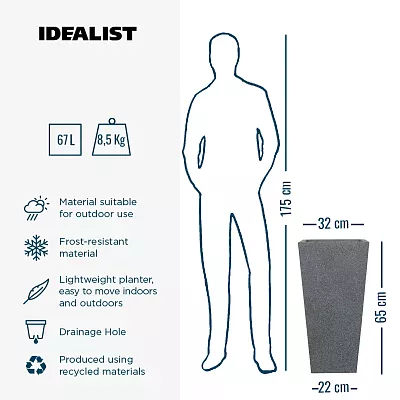IDEALIST Lite Textured Concrete Effect Tall Tapered Outdoor Planter