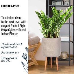 IDEALIST Lite Plaited Style Cylinder Planter on Legs, Round Pot Plant Stand Indoor