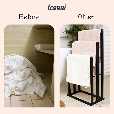 Froppi Bamboo Free Standing Towel Rack, Wooden Towel Holder and Ladder with 3 Bars