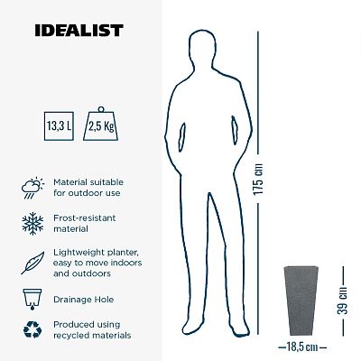 IDEALIST Lite Textured Concrete Effect Tall Tapered Outdoor Planter