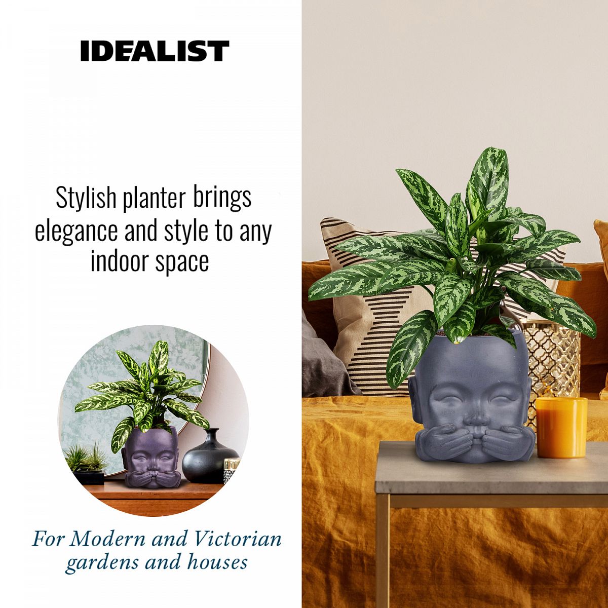Baby Monk Speak No Evil Oval Face Plant Pot Indoor by Idealist Lite