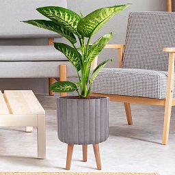 IDEALIST Lite Modern Ribbed Cylinder Planter on Legs, Round Pot Plant Stand Indoor