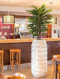 Coffee Natural Round Tall Polystone Outdoor Planter