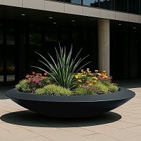 UFO 200cm Extra Large Bowl, Black Grey Fiberglass Shallow Planter for ...