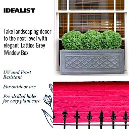 IDEALIST Lite Window Box Faux Lead Lattice Grey Light Stone Planter