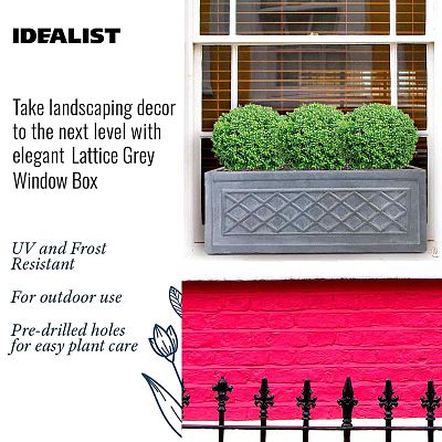 IDEALIST Lite Window Box Faux Lead Lattice Grey Light Stone Planter