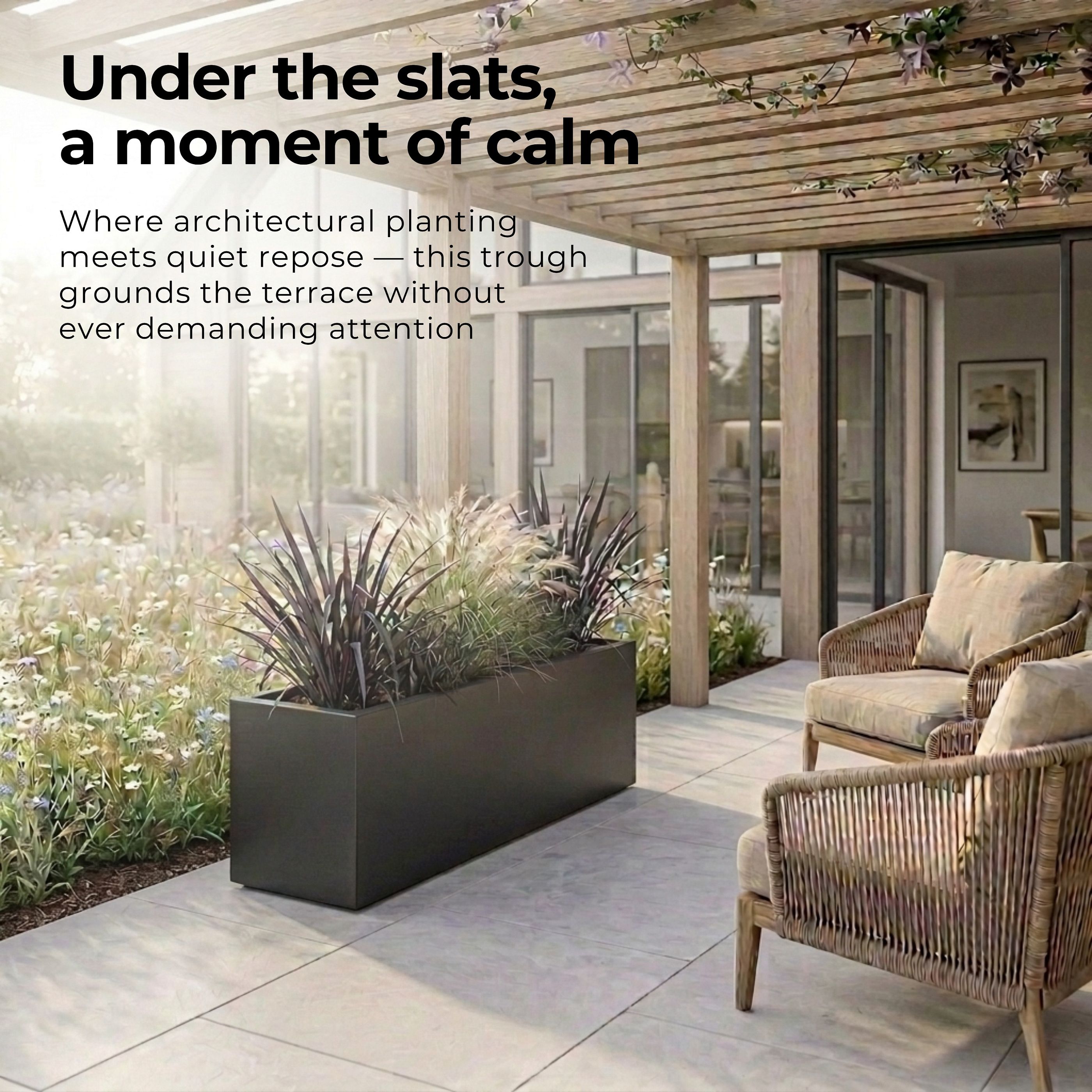 Set of 2 IDEALIST Lite Trough Garden Planters, Light Concrete Outdoor Large Plant Pots