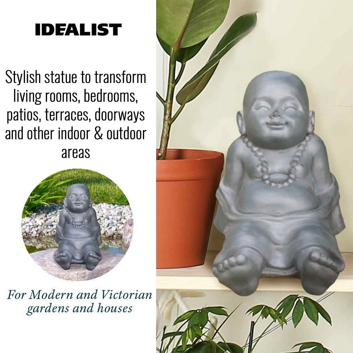 IDEALIST Lite Resting Baby Monk Grey Indoor and Outdoor Statue L31 W22.5 H26 cm