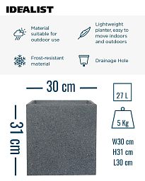 IDEALIST Lite Textured Concrete Effect Square Outdoor Planter
