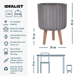 IDEALIST Lite Modern Ribbed Cylinder Planter on Legs, Round Pot Plant Stand Indoor