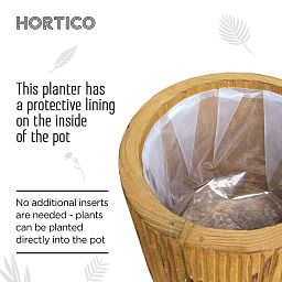 HORTICO RIBBED Wooden House Planter with Legs, Tall Indoor Plant Pot Stand with Waterproof Liner