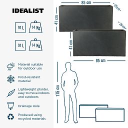 IDEALIST Lite Contemporary Light Concrete High Trough Planter Set