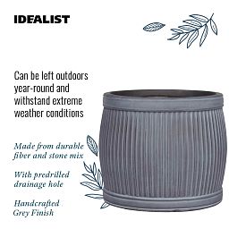 IDEALIST Lite Vertical Ribbed Vintage Style Barrel Round Planter