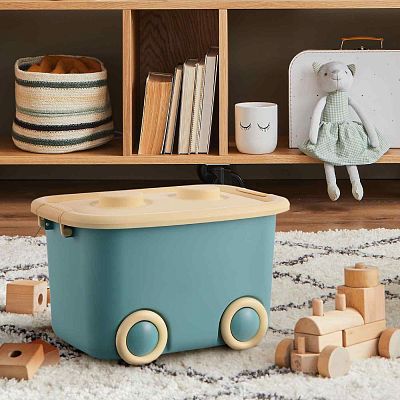 Stackable Plastic Kids Toy Storage Box with Lid and Wheels by Froppi