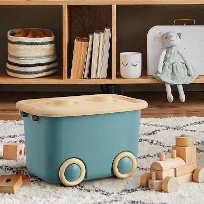 Stackable Plastic Kids Toy Storage Box with Lid and Wheels by Froppi Stackable Plastic Kids Toy Storage Box with Lid and Wheels by Froppi