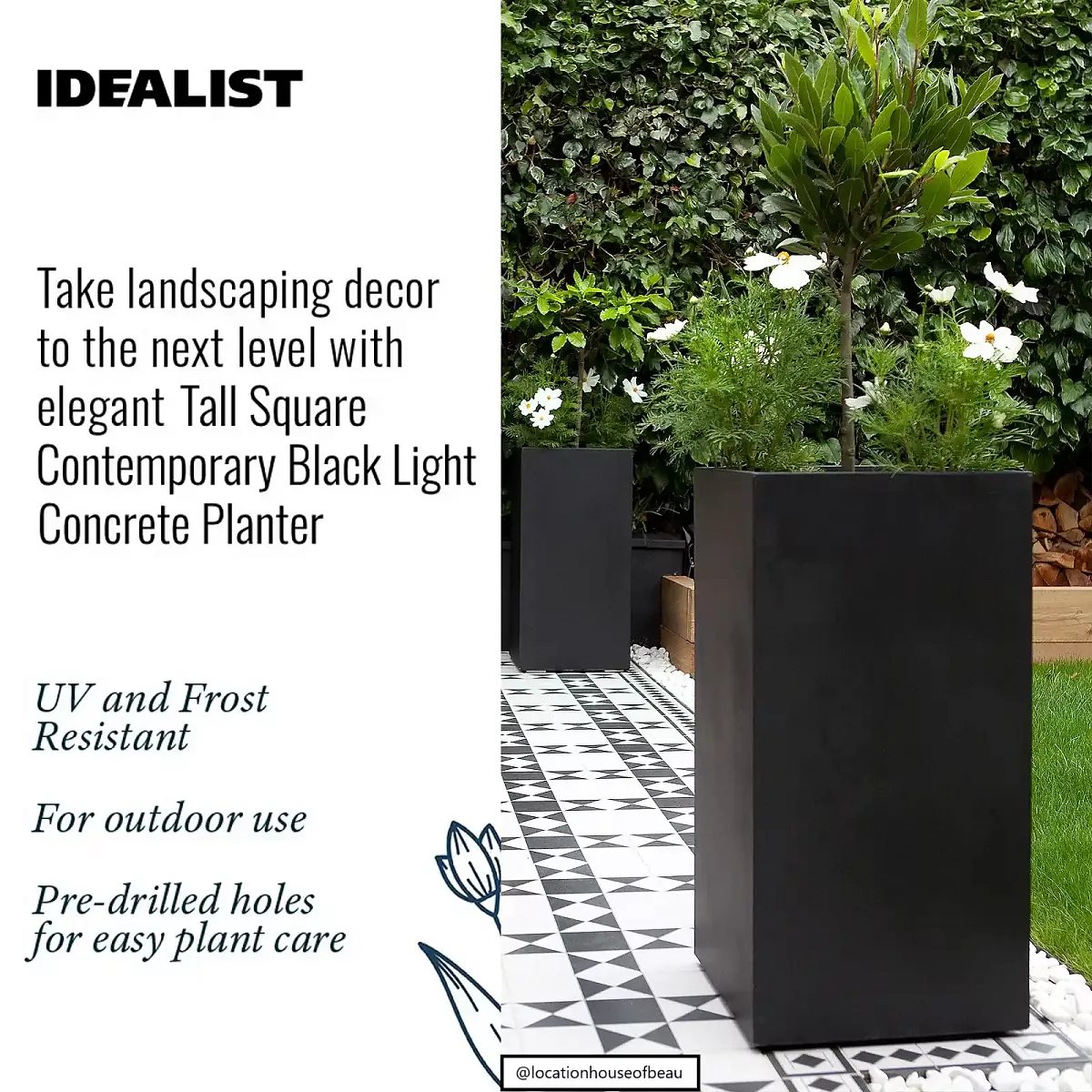 IDEALIST Lite Tall Square Contemporary Light Concrete Planter