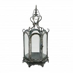 Hexagon Metal Garden Dark Silver Lantern with Latch by Minster