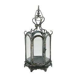 Hexagon Metal Garden Dark Silver Lantern with Latch by Minster