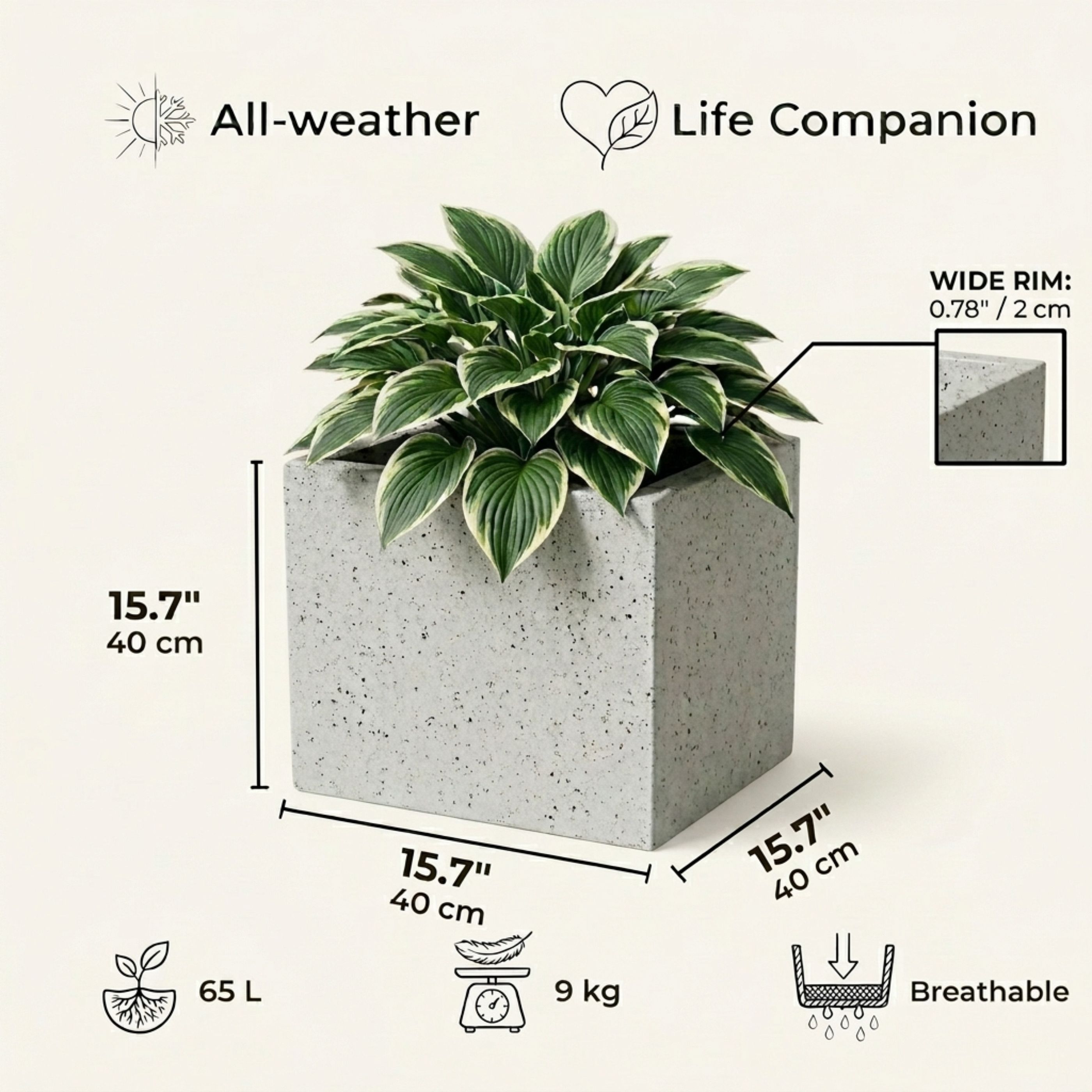 IDEALIST Lite Square Box Contemporary Marble Light Concrete Planter