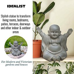 IDEALIST Lite Laughing Baby Monk Moss Washed Indoor and Outdoor Statue L35.5 W25.5 H31.5 cm