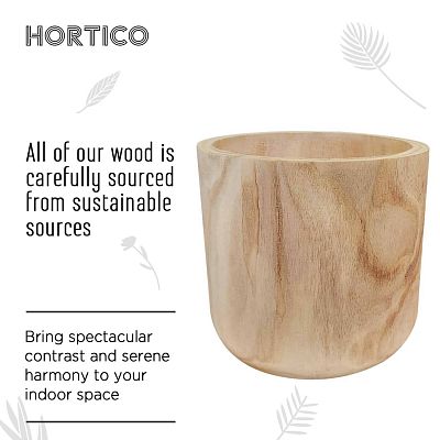 HORTICO CRAFT Wooden House Planter Round Indoor Plant Pot for House Plants with Waterproof Liner