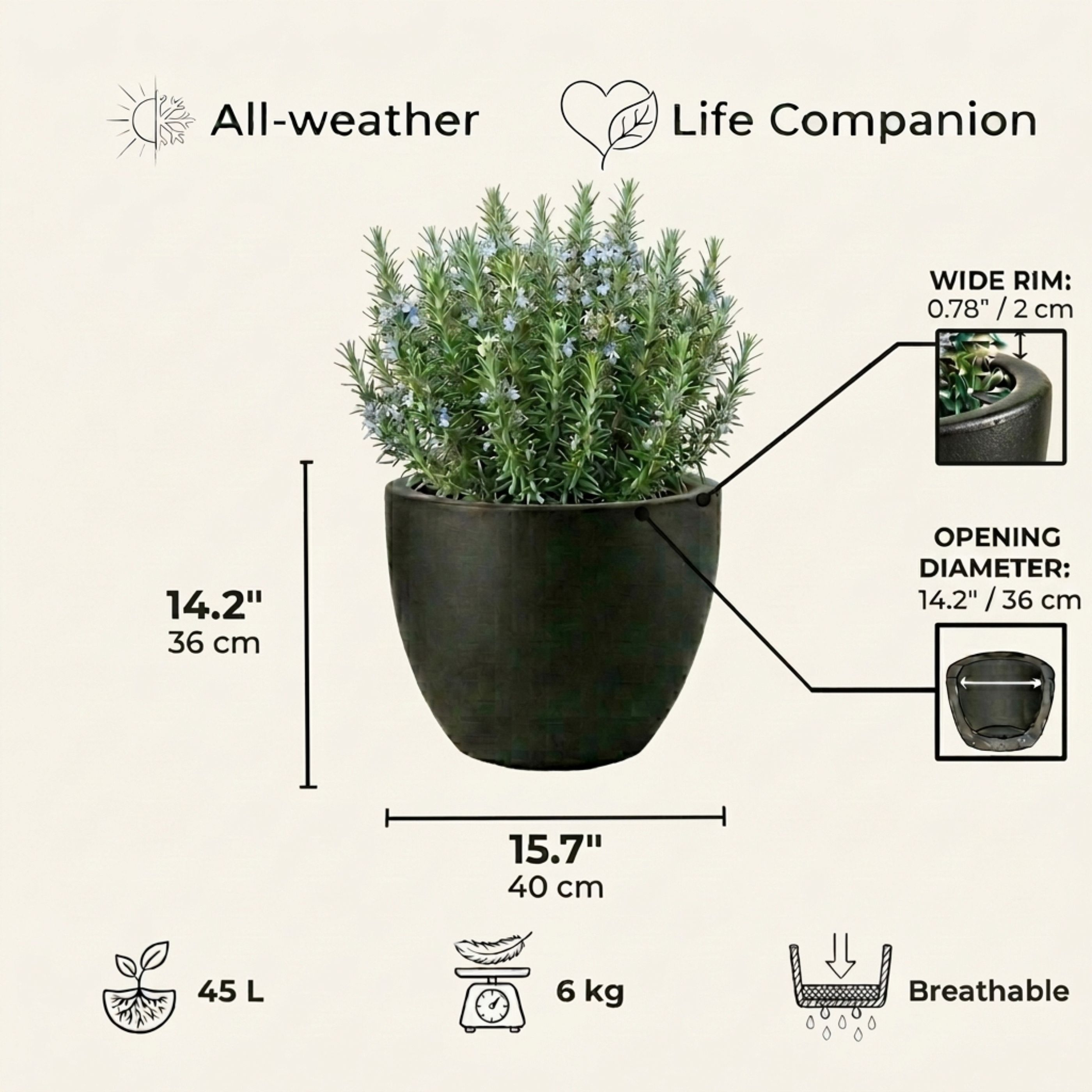 IDEALIST Lite Contemporary Light Concrete Egg Planter