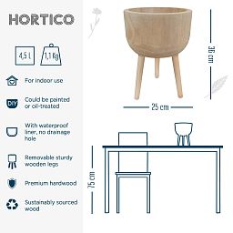HORTICO GAIA Wooden House Planter with Legs, Tall Indoor Plant Pot Stand with Waterproof Liner
