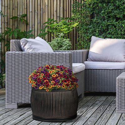 IDEALIST Lite Vertical Ribbed Vintage Style Barrel Round Planter