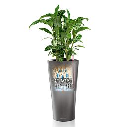 LECHUZA Delta Round Tall Poly Resin Self-watering Planter