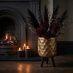 IDEALIST Lite Indoor Plant Pot, Diamond Faceted Antique Gold Planter on Legs
