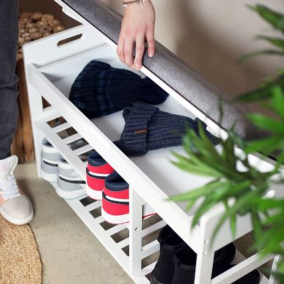 Froppi Bamboo Shoe Storage Bench 2-Tier Wooden Shoe Shelf and Rack with Seat and Storage Box