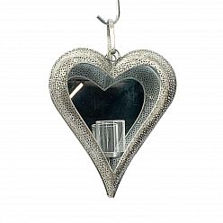 Strong Hanging Heart Metal Ornament Garden Silver Lantern by Minster