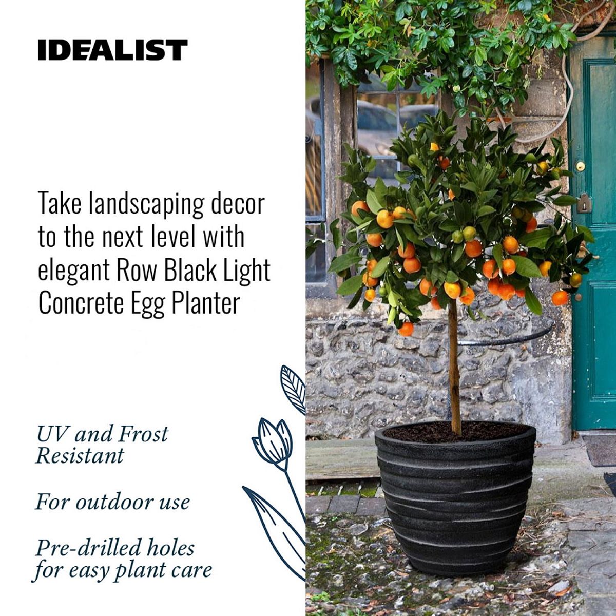 IDEALIST Lite Row Light Concrete Egg Planter