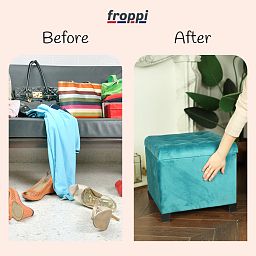 Premium Square Footstool with Storage Velvet Ottoman Storage Pouffe on Feet by Froppi