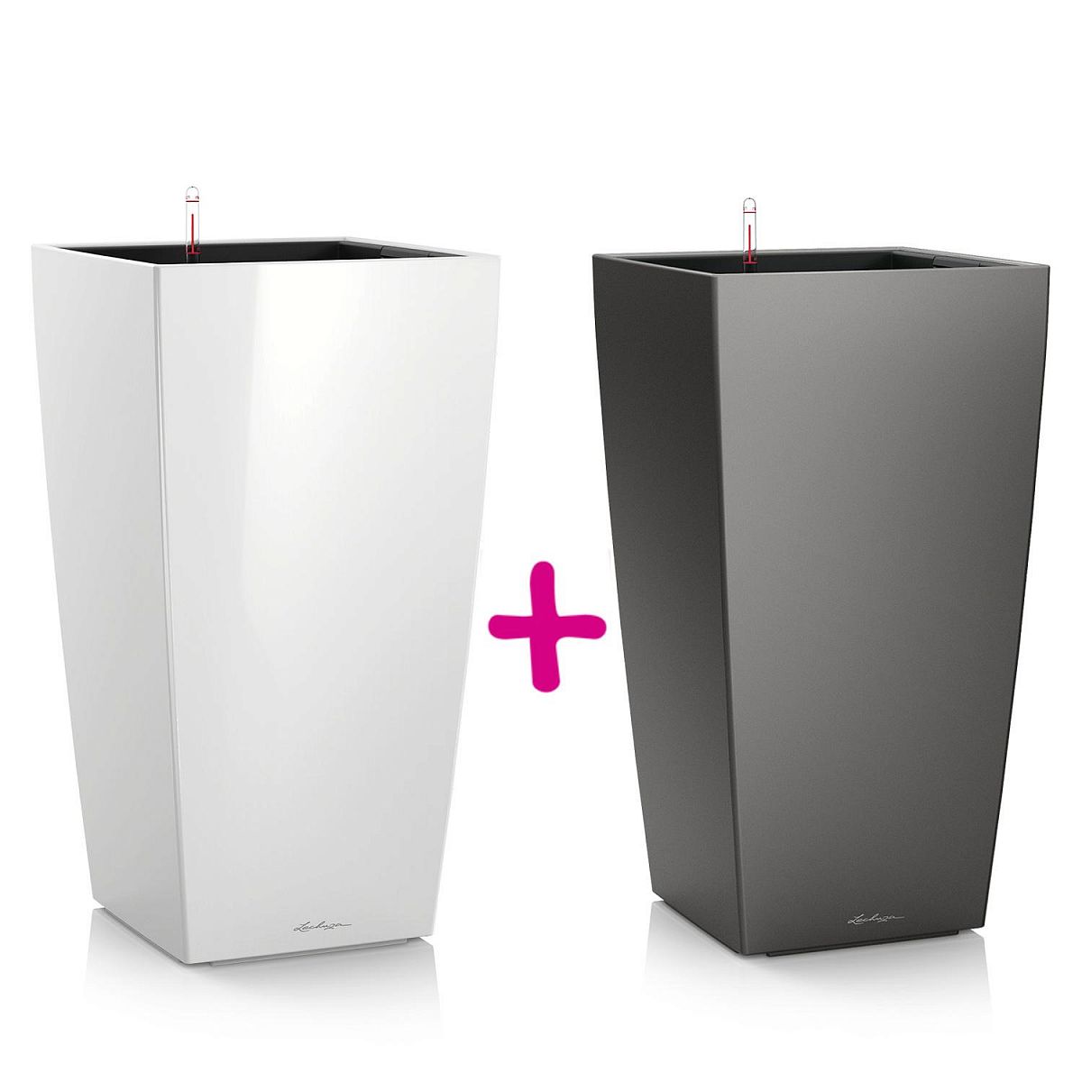 LECHUZA CUBICO 30 Cream White High-gloss + Charcoal Metallic Poly Resin  Floor Self-watering Planters with Substrate H56 L30 W30 cm, 50 ltrs Cap. -  from £164.57 | Getpotted.com