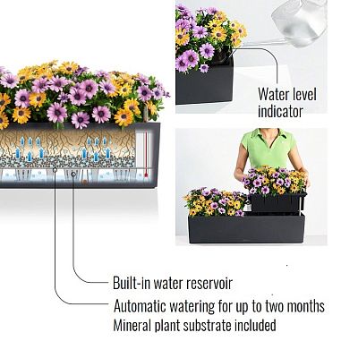 LECHUZA BALCONERA Stone Trough Poly Resin Self-watering Planter Set