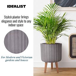 IDEALIST Lite Modern Ribbed Cylinder Planter on Legs, Round Pot Plant Stand Indoor
