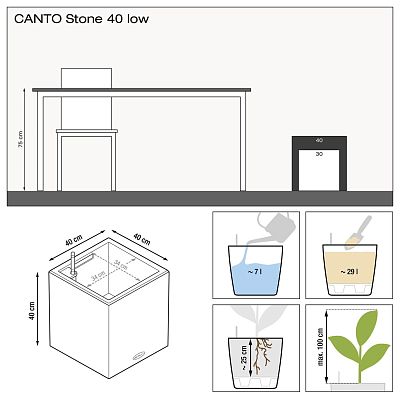 LECHUZA CANTO Stone Low Square Poly Resin Self-watering Planter