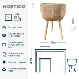 HORTICO GAIA Wooden House Planter with Legs, Tall Indoor Plant Pot Stand with Waterproof Liner