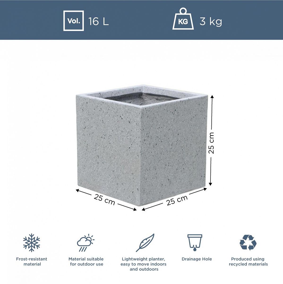 Square Box Contemporary Marble Light Concrete Planter by Idealist Lite