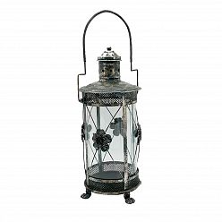 Cylinder Metal Flower Pattern Garden Dark Silver Lantern by Minster