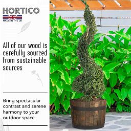 Rustic Upcycled Oak Wood Round Tub Half Barrel Outdoor Planter Made in UK by HORTICO
