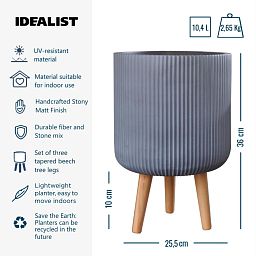 IDEALIST Lite Ribbed Cylinder Planter on Legs, Round Pot Plant Stand Indoor