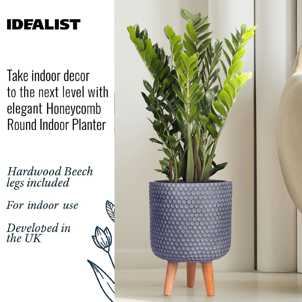 IDEALIST Lite Honeycomb Style Cylinder Planter on Legs, Round Pot Plant Stand Indoor