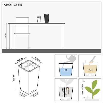 LECHUZA CUBI Square Poly Resin Indoor Self-watering Planter